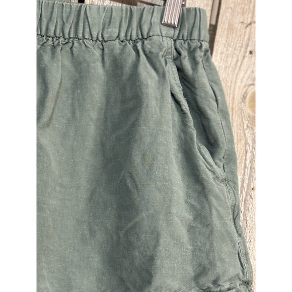 Oysho Linen Blend Shorts Size Large Pockets Olive Green Relaxed Minimalist - Picture 2 of 6